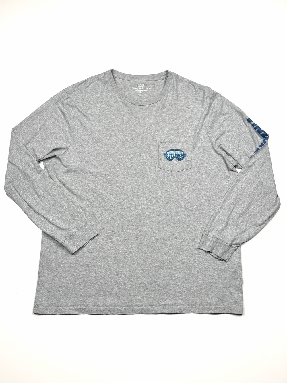 Vineyard Vines Men’s XL Ski Goggles Graphic Long Sleeve Pocket T-Shirt Gray